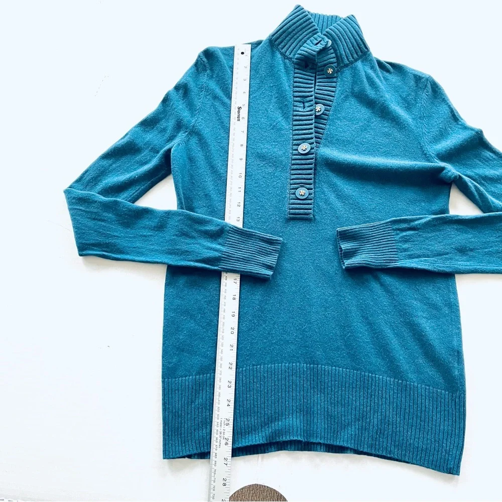 Tory Burch teal blue button up sweater S